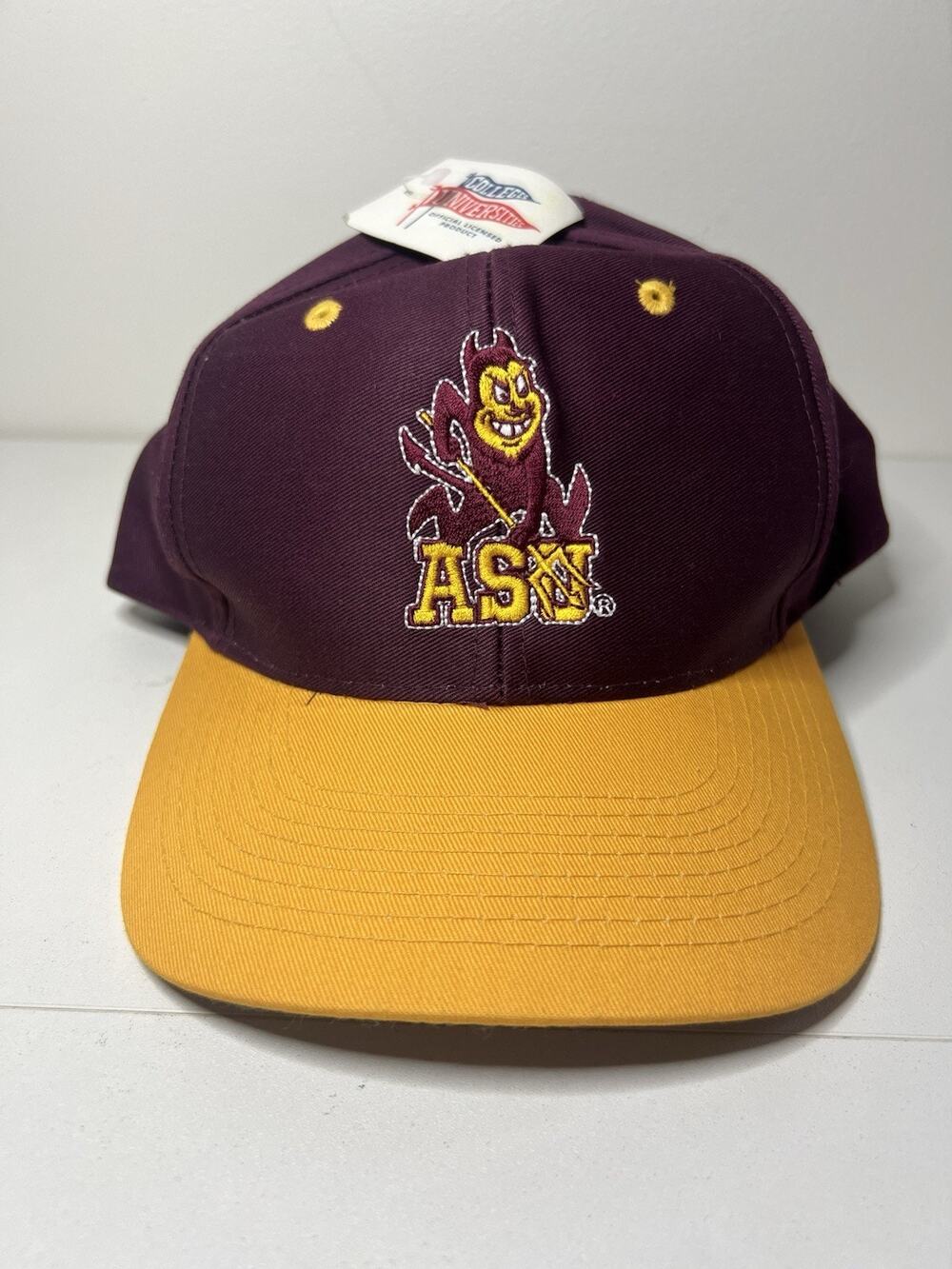 Vintage 90s Logo 7 Arizona State Sun Devils Sparky Snapback Hat NWT Maroon Gold